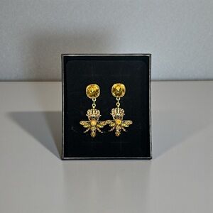 Heidi Daus Crowned Bee Crystal Drop Earrings Gold Tone